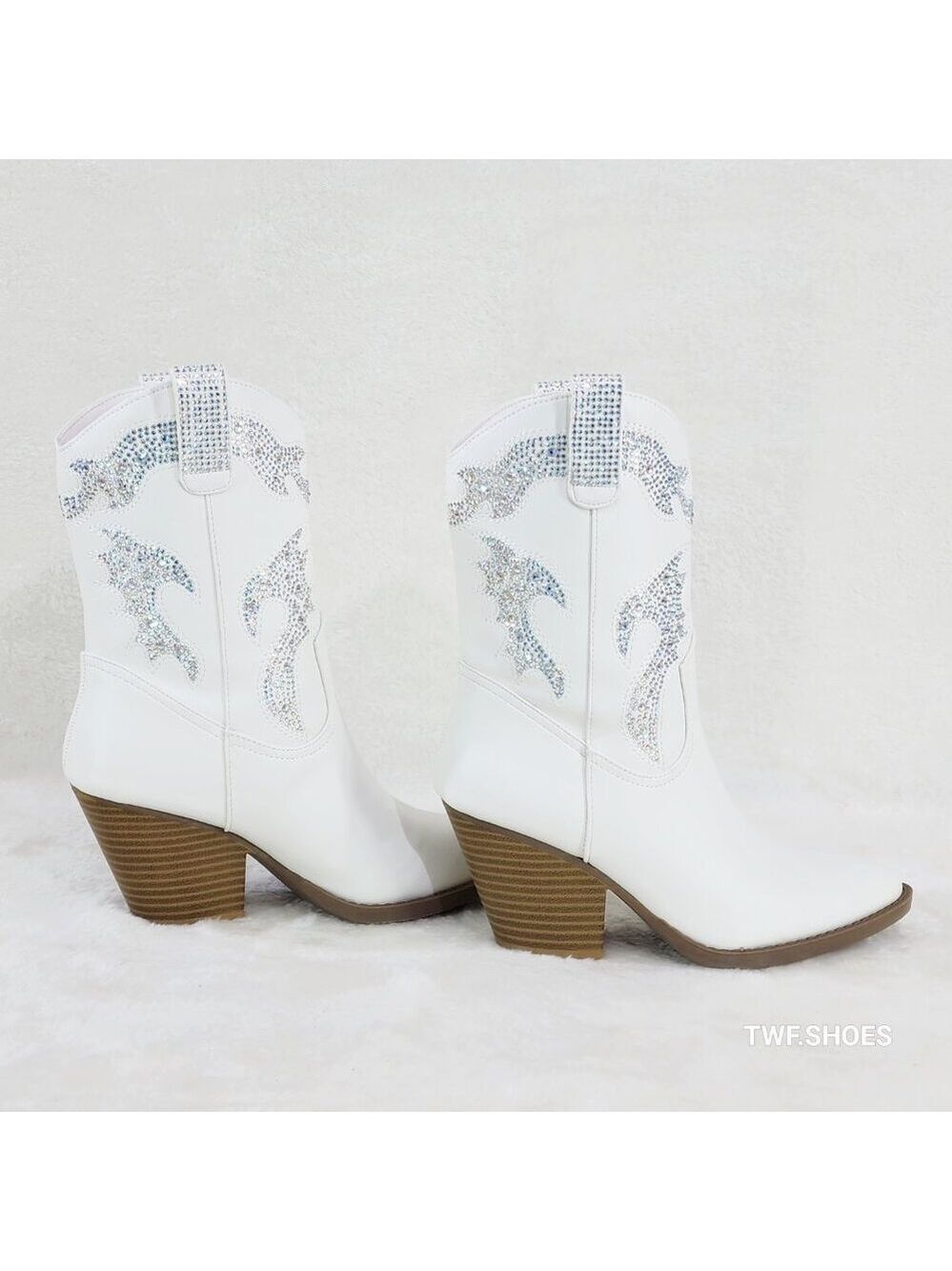 Patty White Multi Sparkle Rhinestones Country Glam Western Cowgirl Ankle Boots - Picture 2 of 8